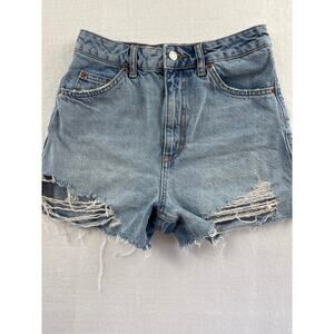 Women’s TopShop Light Wash Denim Distressed A-Line Jean Shorts Sz 4